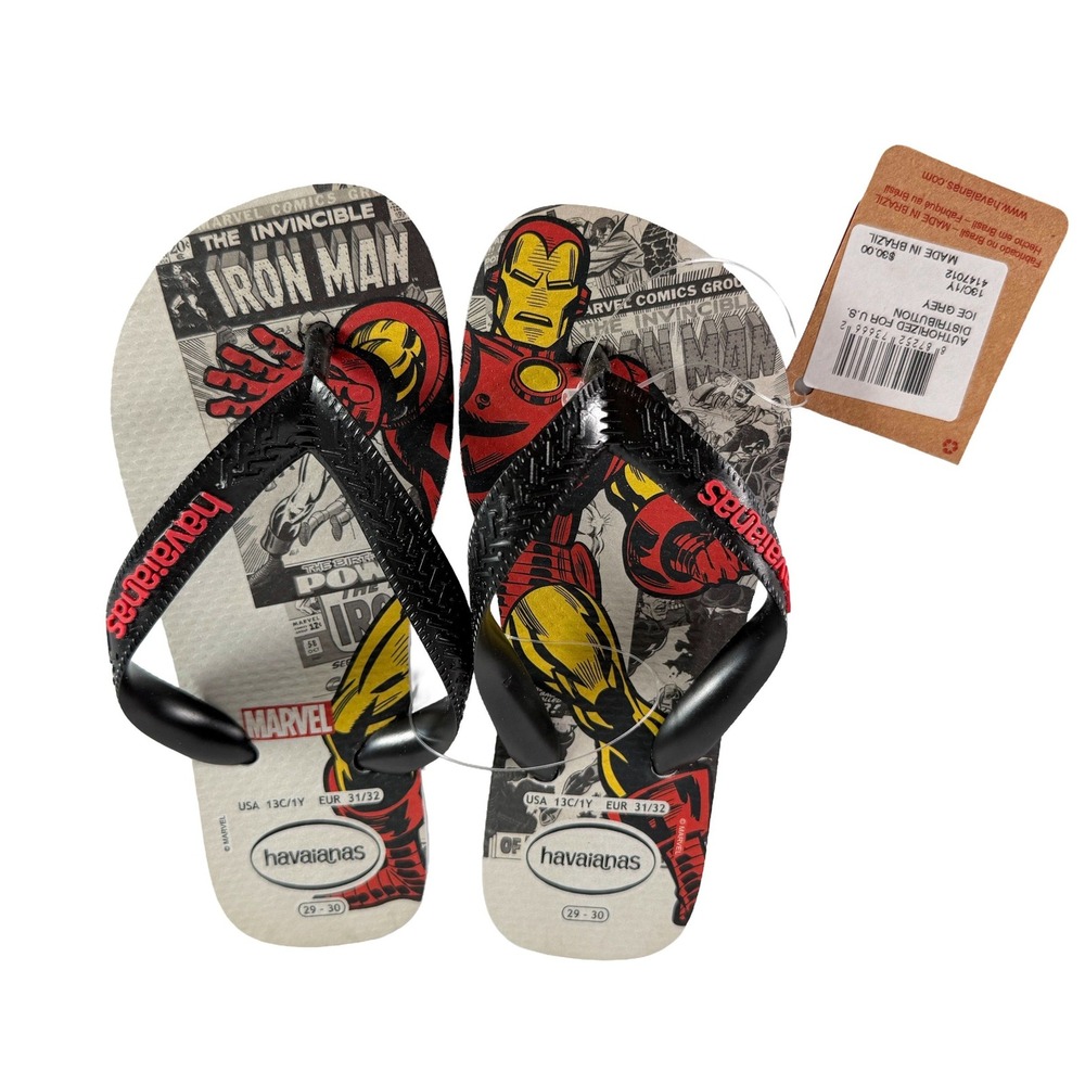 Havaianas Marvel The Invincible Iron Man Flip Flops Ice Grey Kids 13C/1Y NWT
